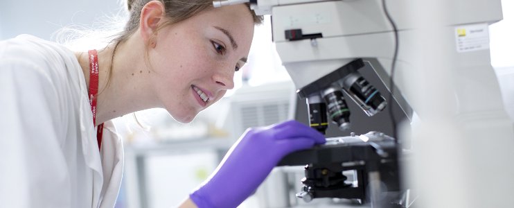 Science student working at a mircosope